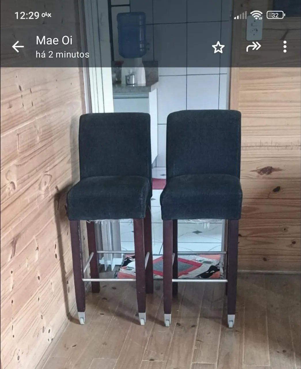 2 Banqueta Estofada Cinza Escuro