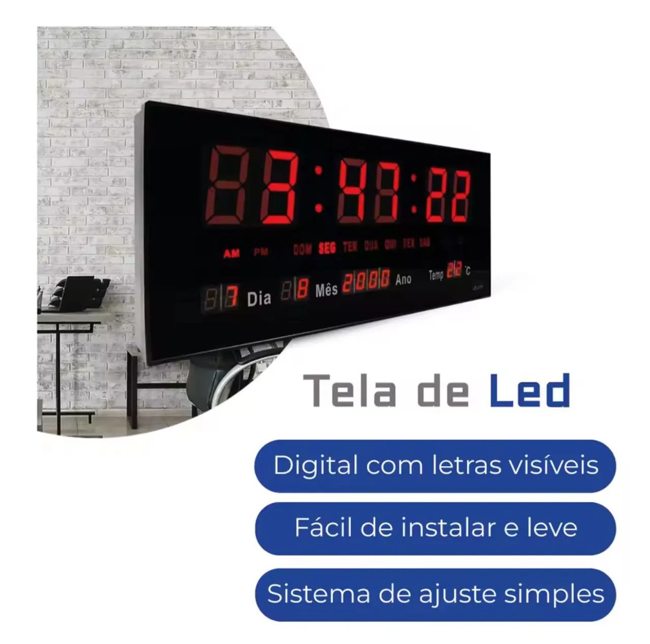 Relógio de Parede Digital LED Grande com Termômetro - Foto 4