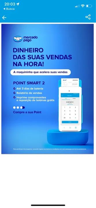 Maquininha de Cartão Point Smart 2 - Mercado Pago