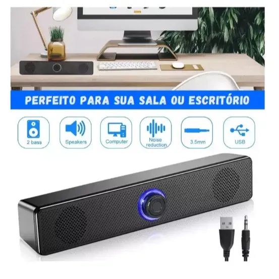 Caixa De Som Soundbar Led Para Computador Pc Usb P2 Gamer
