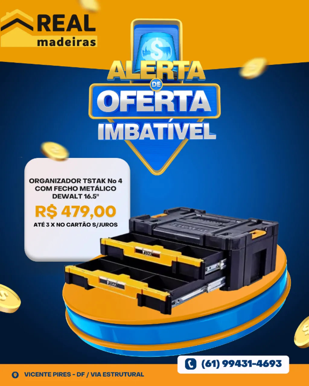 ORGANIZADOR TSTAK Nº 4 COM FECHO METÁLICO DEWALT 16.5" DWST17804