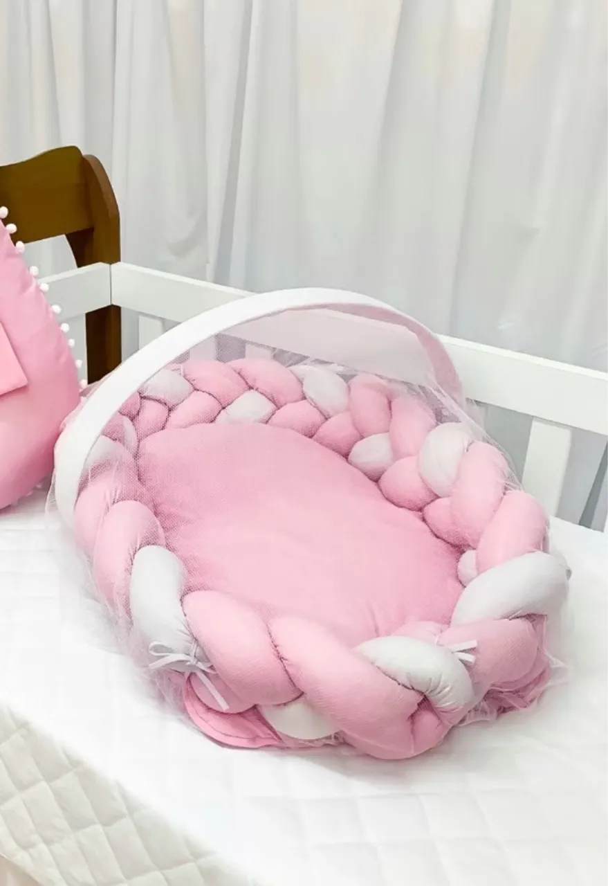 Ninho para Bebê - Trançado - Rosa e Branco