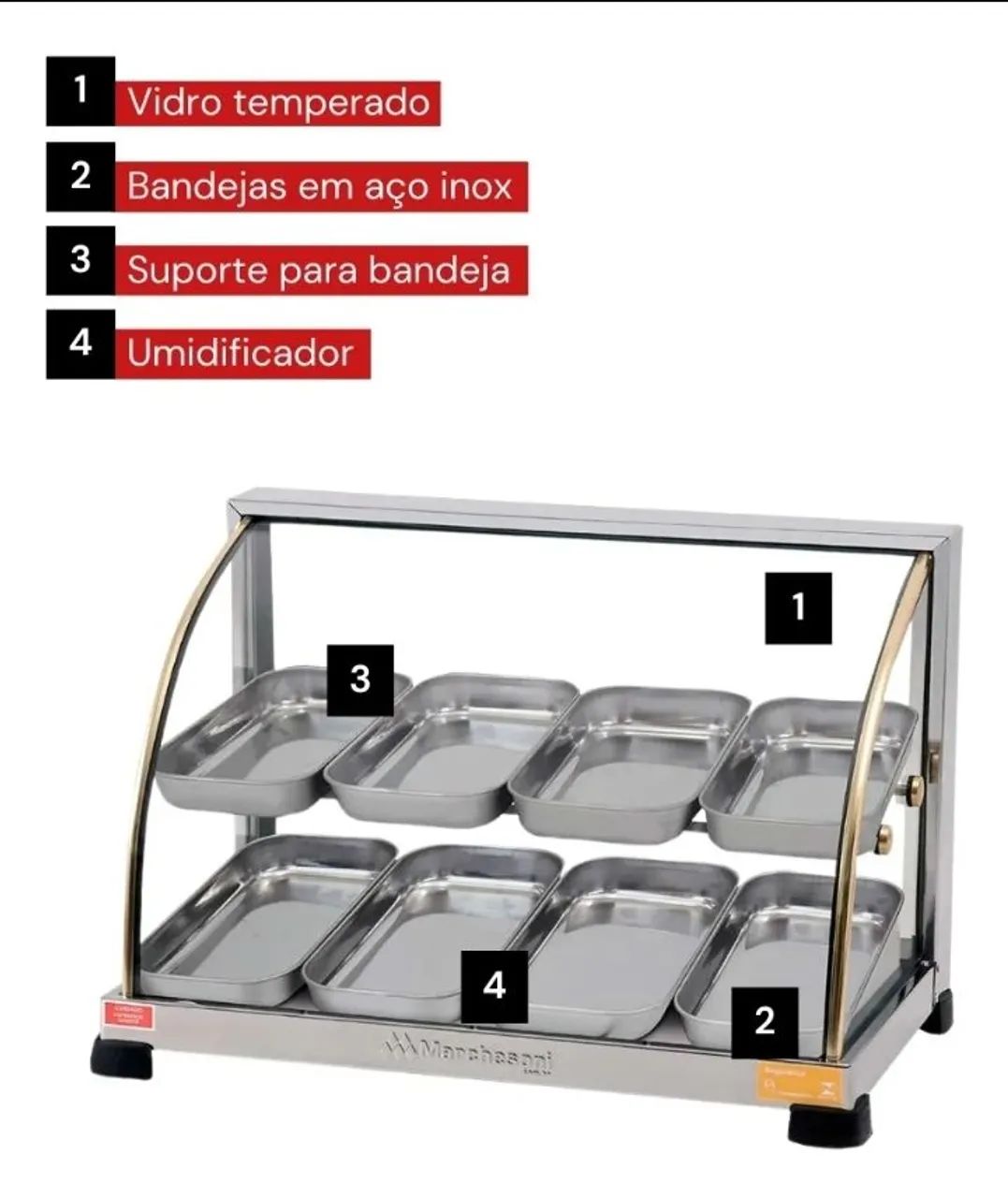 Estufa Expositora De Salgados 8 Bandejas<br>Ouro - Marchesoni - Foto 2