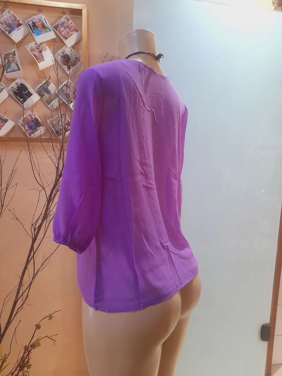 Blusa de Chiffon Roxa com Laço - Foto 4