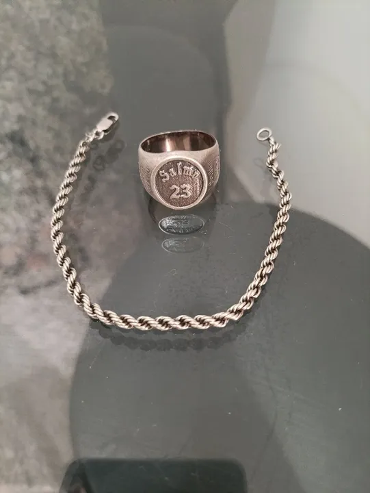 Anel em prata de bali salmo 23 + pulseira em prata 925
