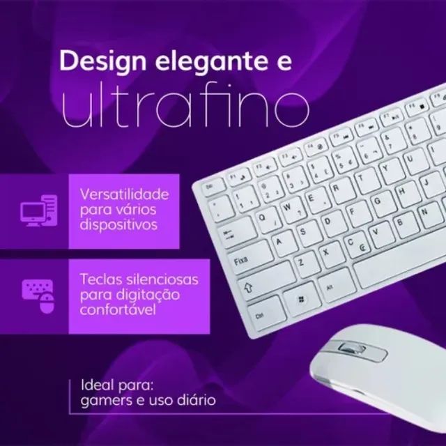 Kit Teclado E Mouse Sem Fio Slim Wireless P/ Notebook Computador - Foto 2