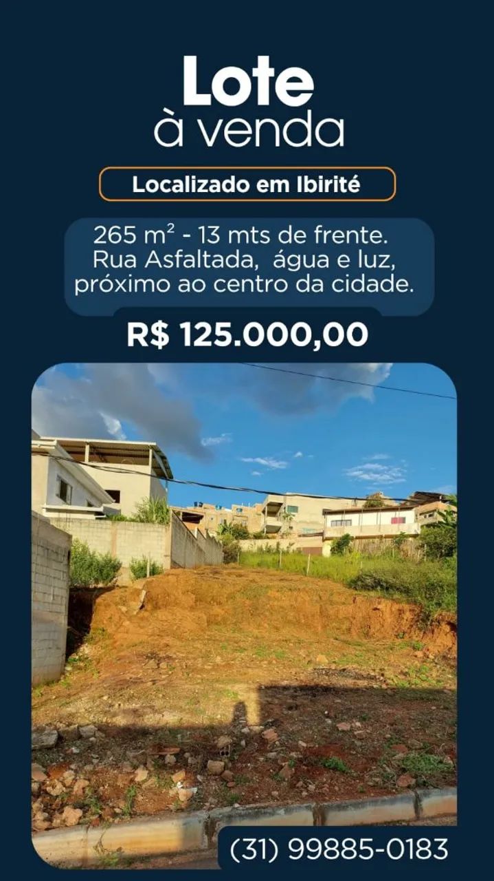 Vendo Lote em Ibirité Oportunidade  construtura investimento ou pessoal 
