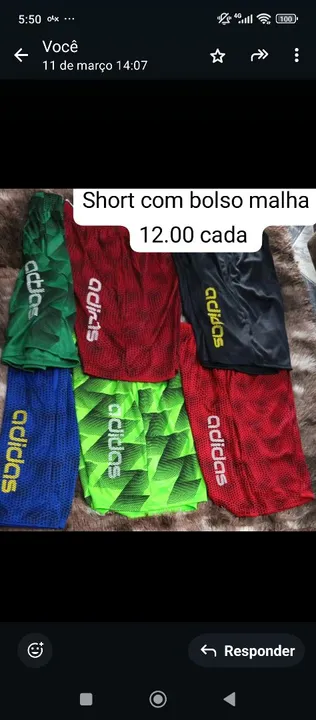 Shorts com bolso de malha - R$12,00 cada
