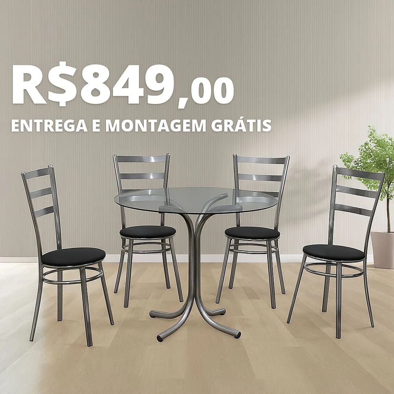 Conjunto Mesa Redonda com 4 Cadeiras 
