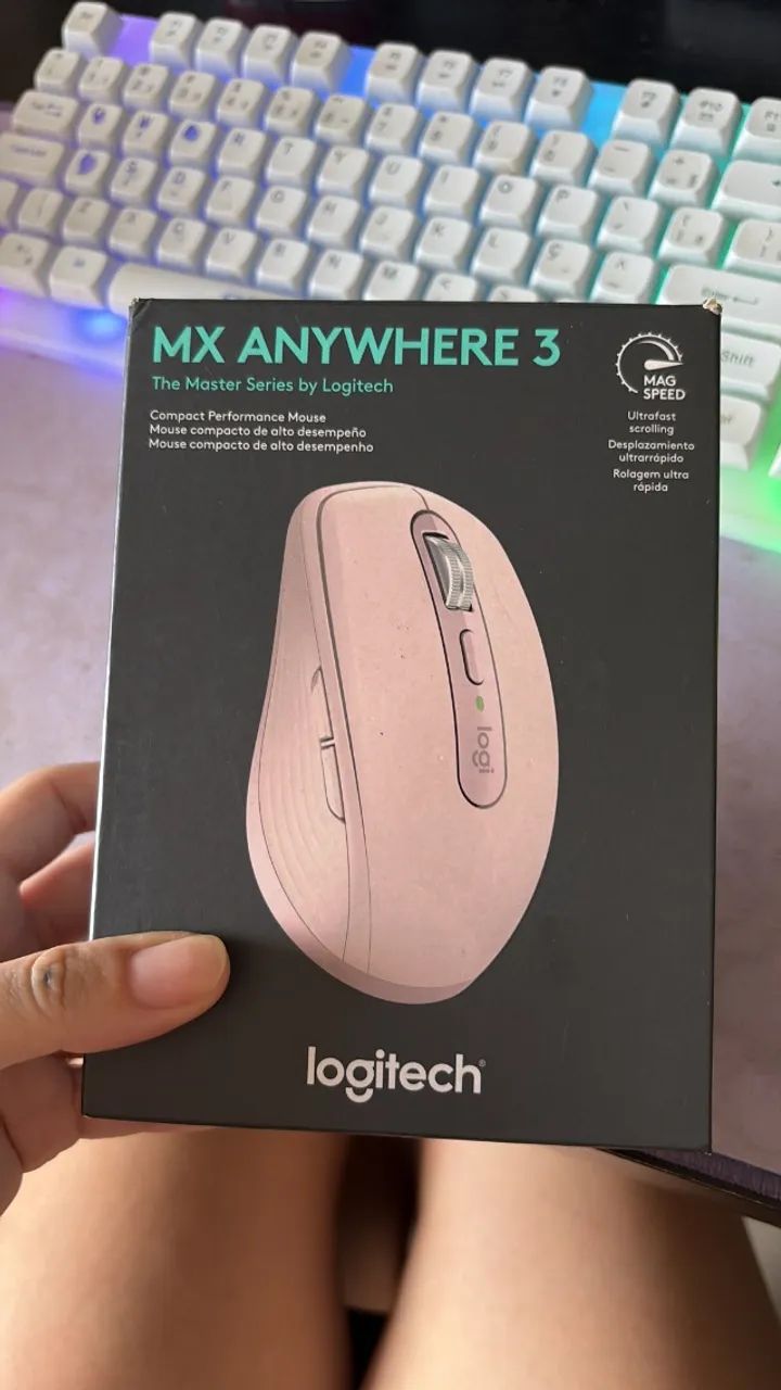 Mouse sem fio Logitech MX Anywhere 3, USB Unifying ou Bluetooth, Rosa