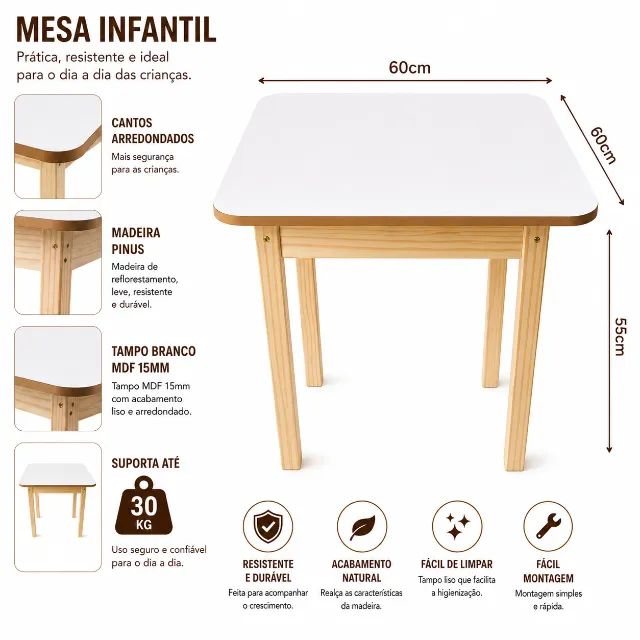Conjunto Mesa Infantil Com 4 Cadeiras de Madeira - Foto 4