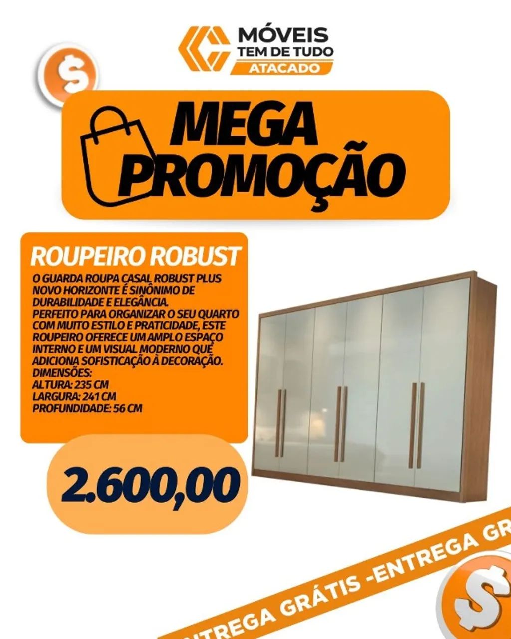 PROMOÇÃO GUARDA ROUPA DE CASAL ROUPEIRO ROBUST