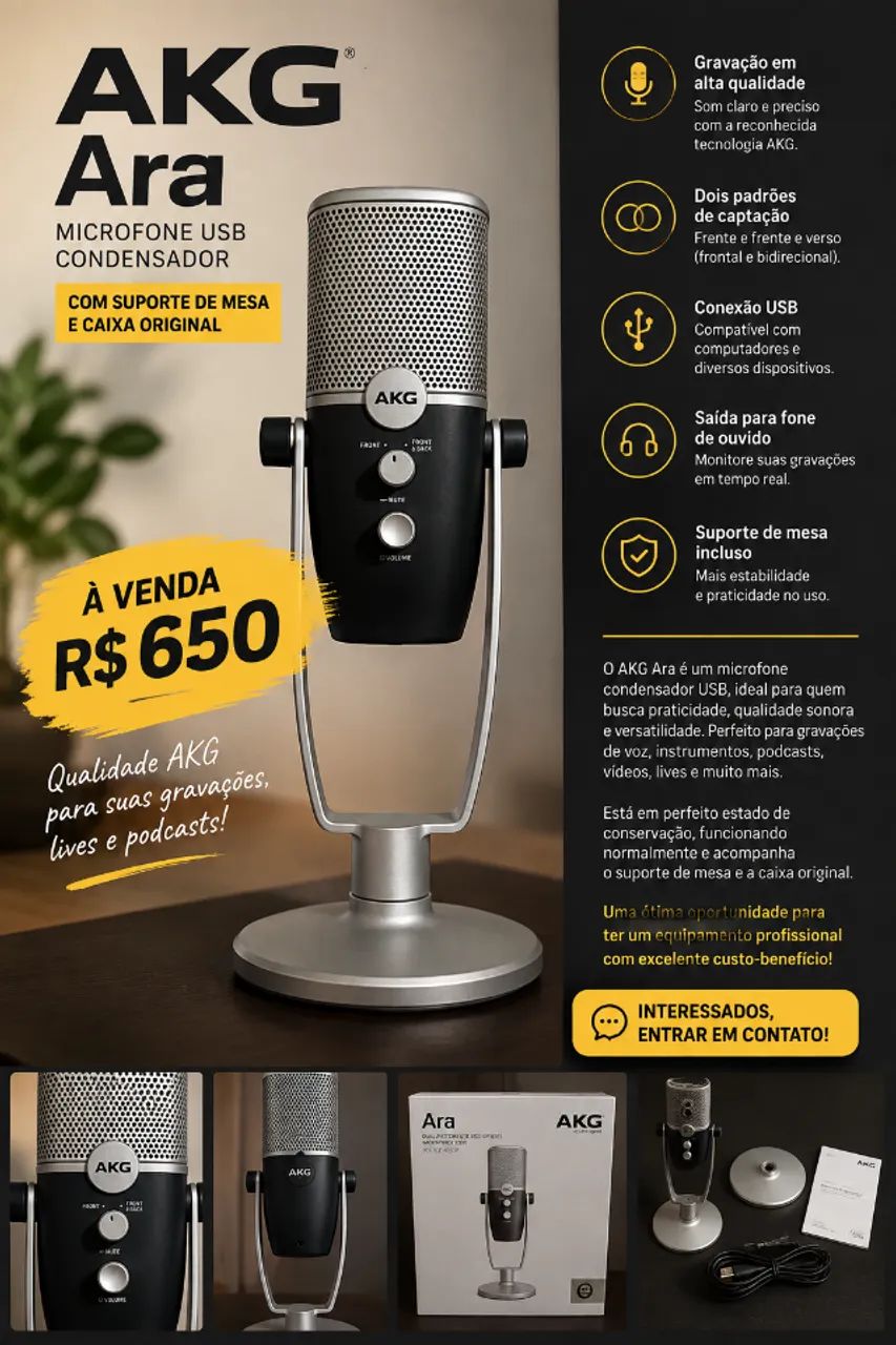 MICROFONE AKG ARA USB - R$ 650