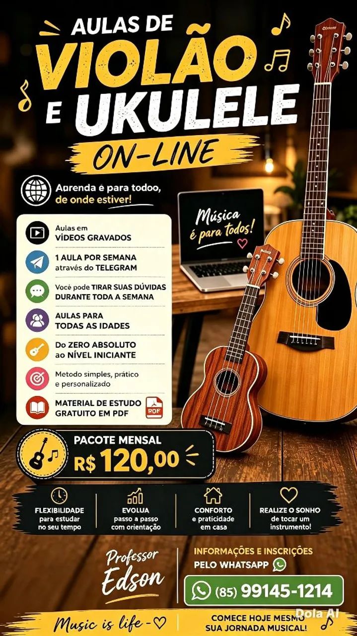 Aulas particulares de Violão e Ukulele 