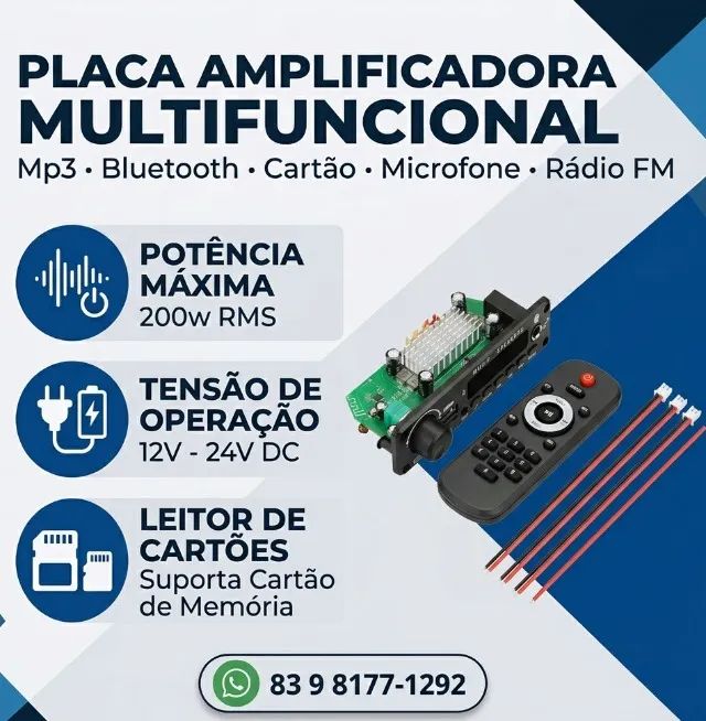 Placa MP3 200W Amplificada SOM