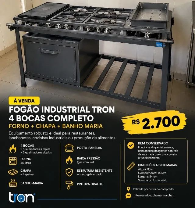 FOGÃO INDUSTRIAL TRON 4 BOCAS COMPLETO