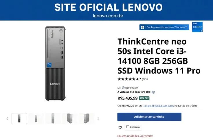 Desktop Lenovo Thinkcentre Neo 50s Core I3 14th (SEM USO) - Foto 3
