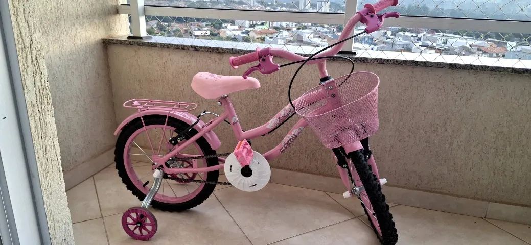 Bicicleta infantil aro 16 com rodinhas e cesta