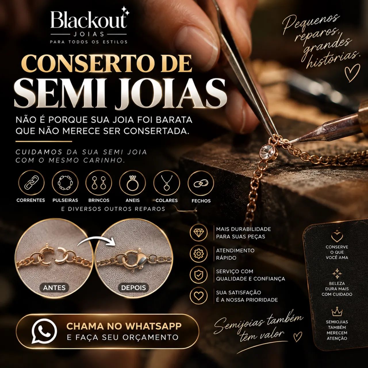 ? Conserto de Semijoias | Quebrou, soltou ou perdeu uma parte? 