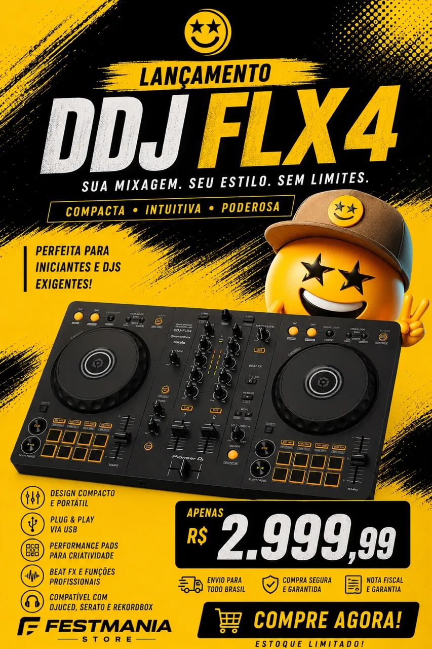 CONTROLADORA DDJ FLX4 NOVA PIONEER DJ