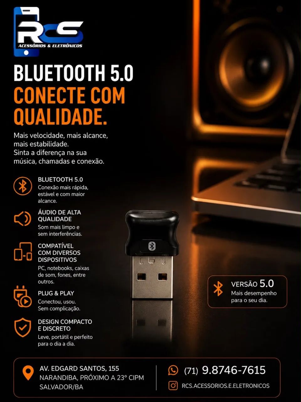 Mini Adaptador Bluetooth 5.0
