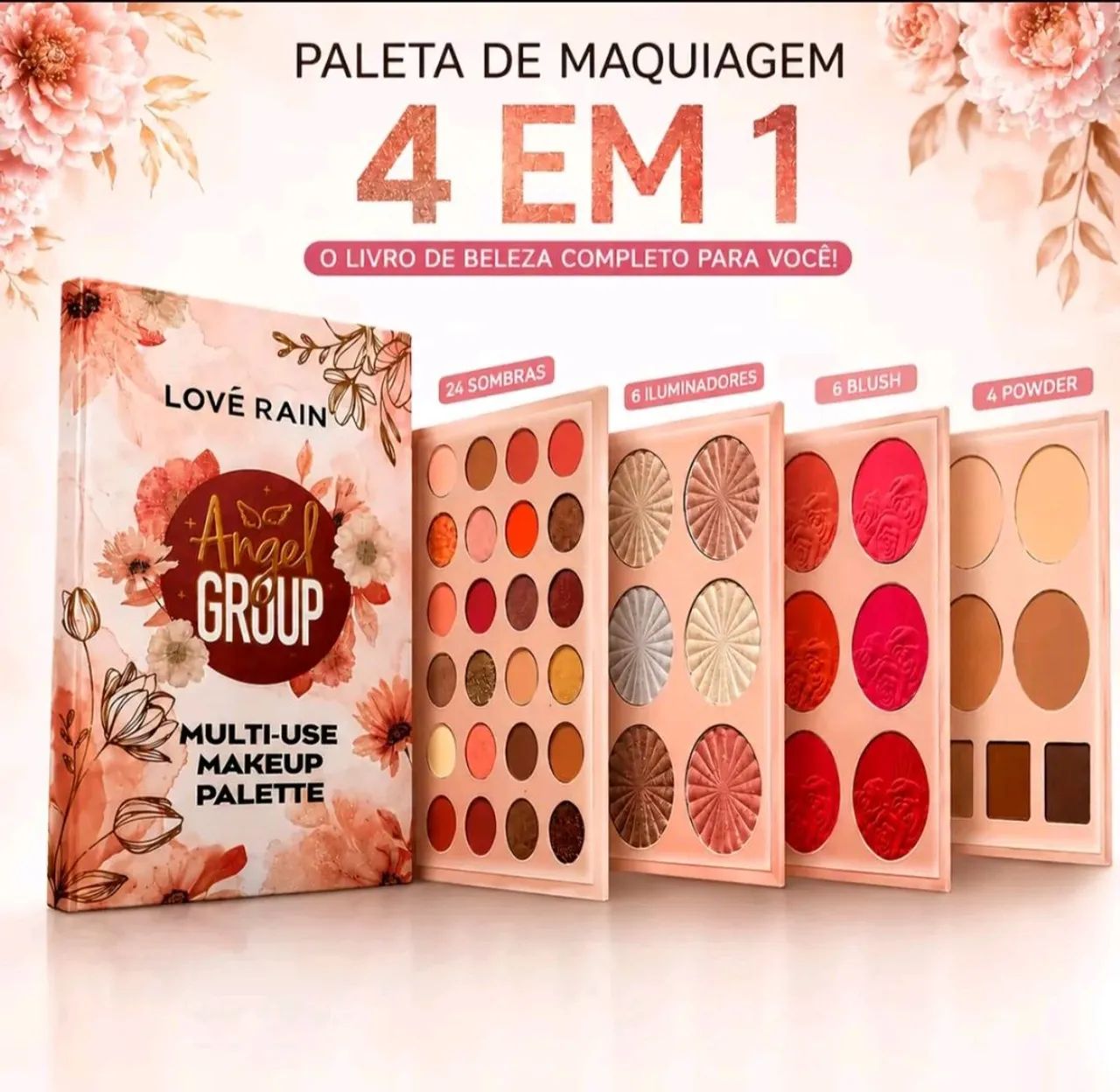 Kit Paleta de Sombras e Pó Compacto com Blush em Cores Vibrantes e Texturas Diversas
