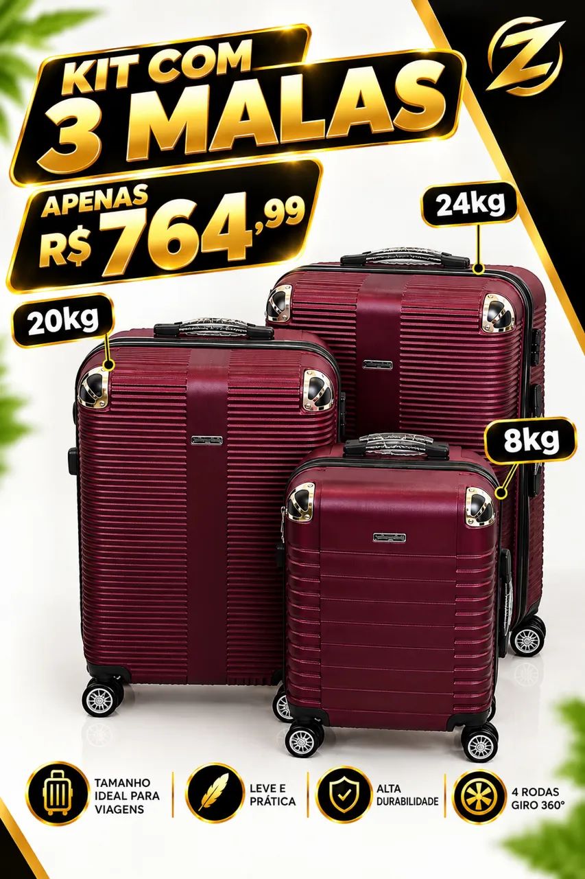 KIT 3 MALAS P, M, G 