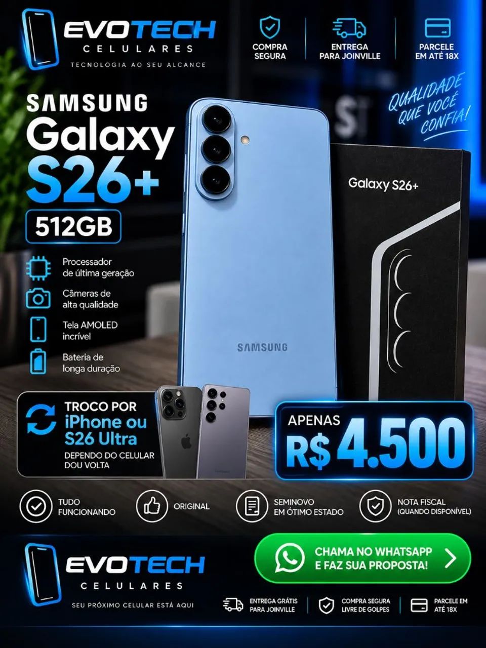 S26 plus azul 512gb  seminovo  - Foto 2