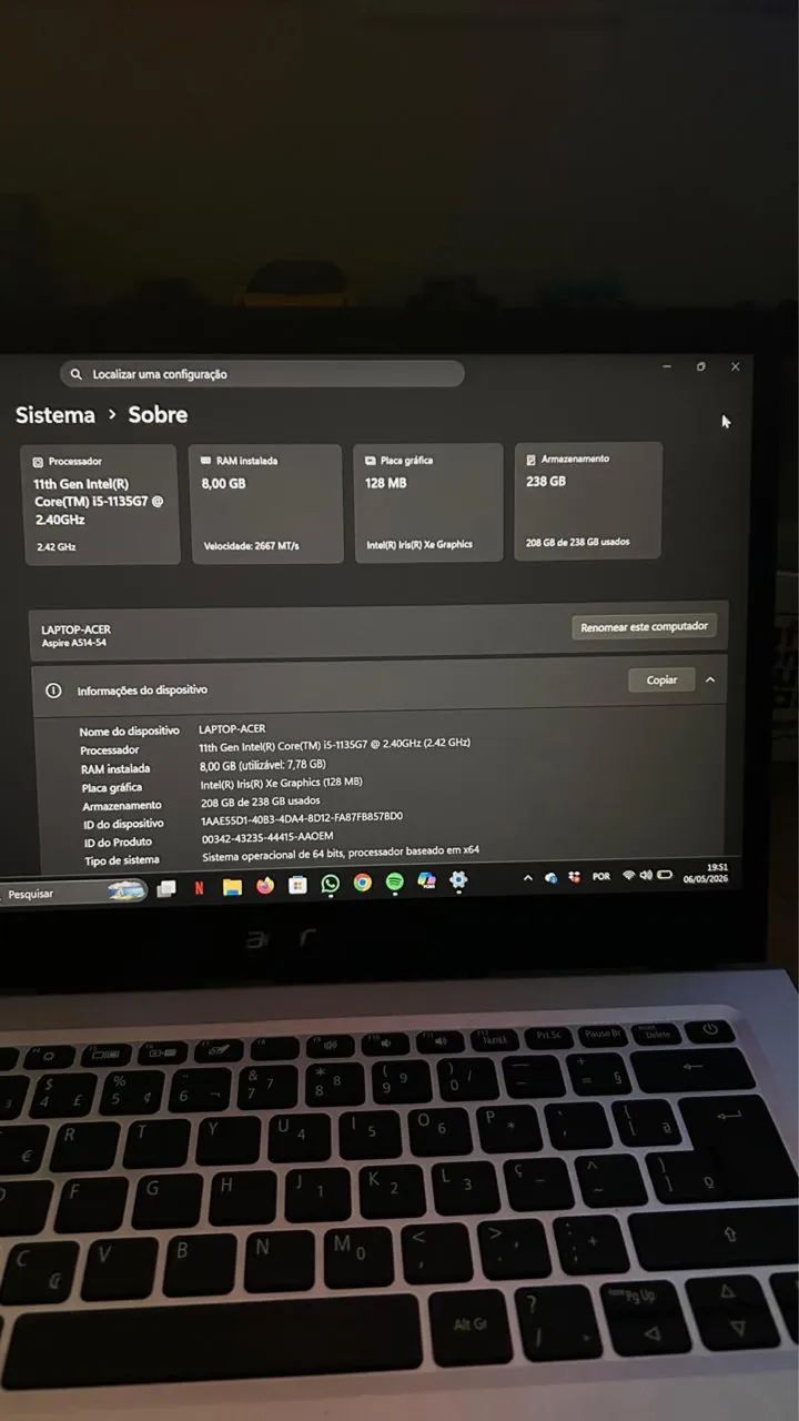 Laptop Acer Aspire A514-54 i5 256GB 8GB RAM - Foto 4