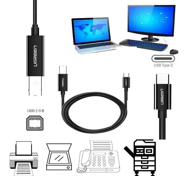 Cabo Impressora Ugreen USB-C 2.0 - USB-B 2.0 US241 - Preto - Foto 3