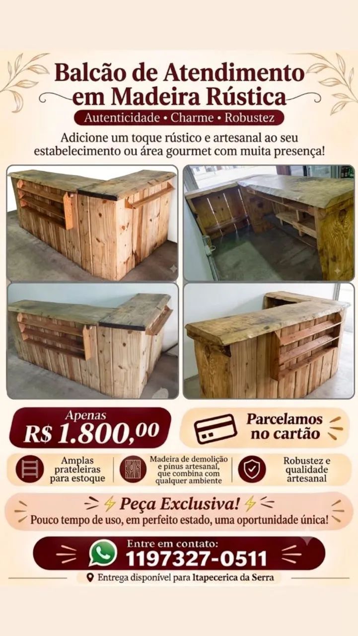 Balcão de Madeira Rústica 
