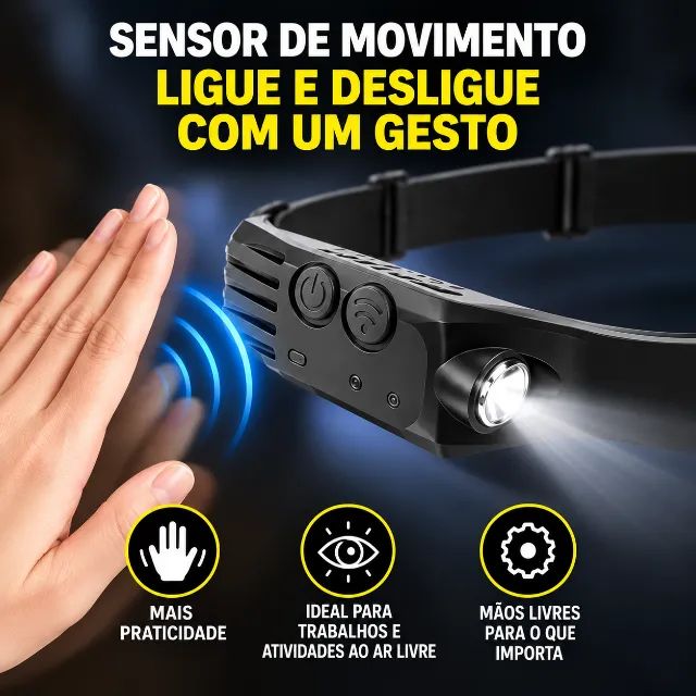 Lanterna Frontal LED Mãos Livres com Sensor e USB-C - Foto 4
