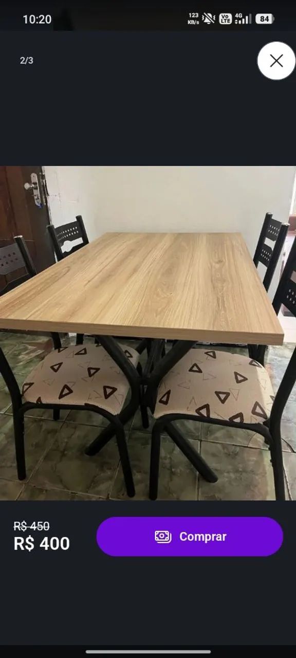Conjunto mesa 4 cadeiras, seminovo e sem marca de uso! - Foto 2