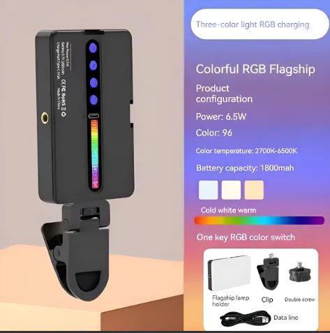 Luz De Preenchimento Portátil Para Celular Camera Rgb 6.5w 3.7v Preto Rgb - Foto 3