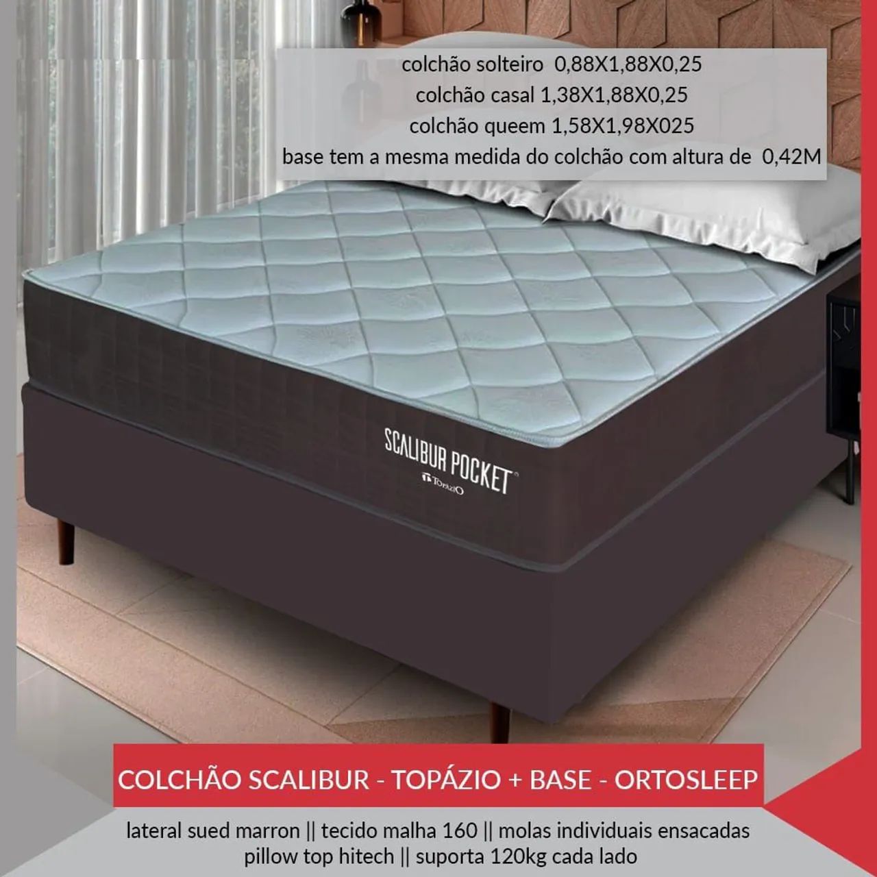 Cama casal com colchão confortável da topázio