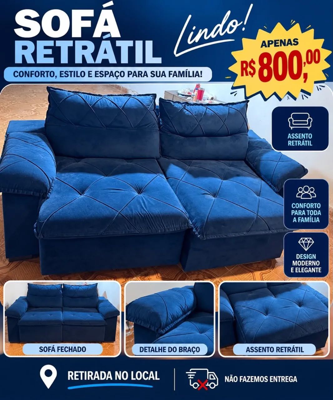 Sofá retrátil azul 