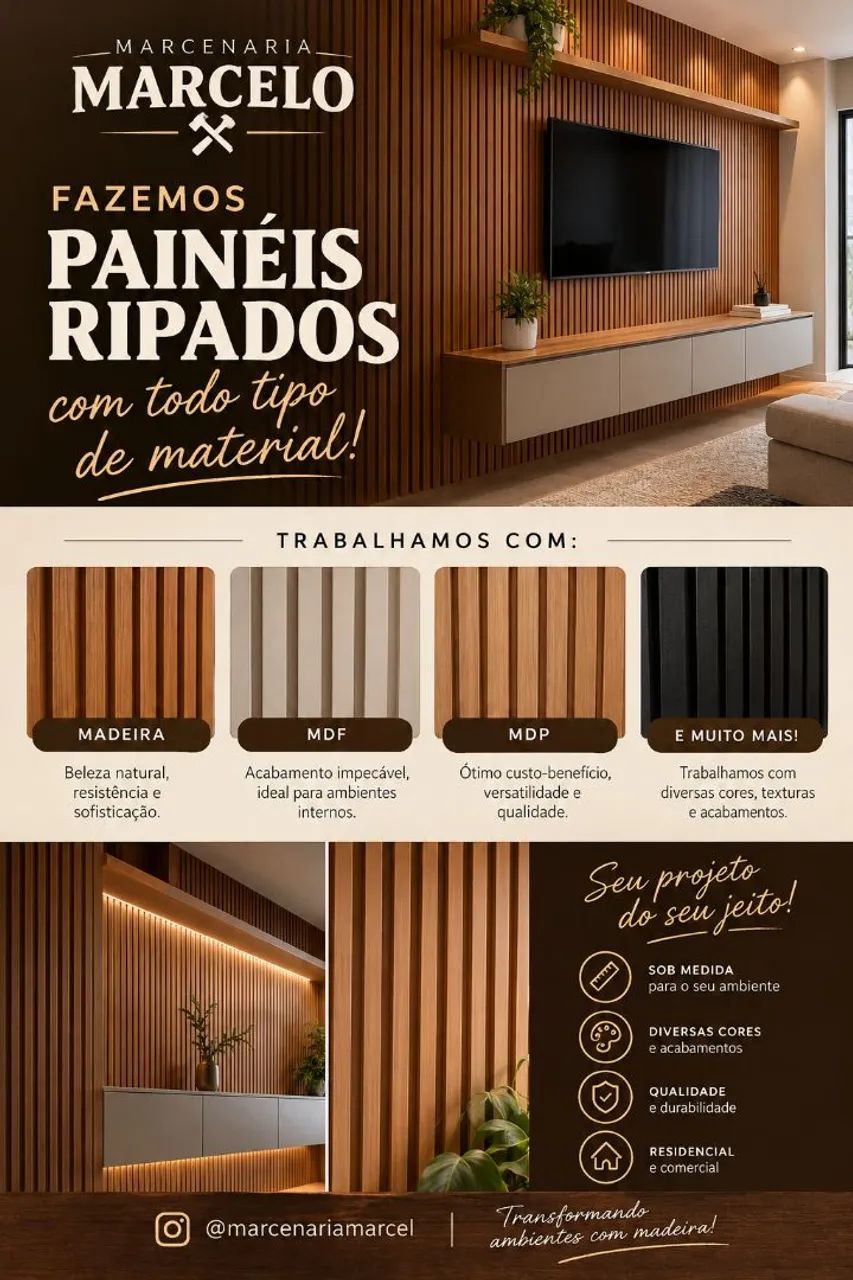 Painel Ripado Sob Medida em Madeira e MDF | Marcenaria Marcelo
