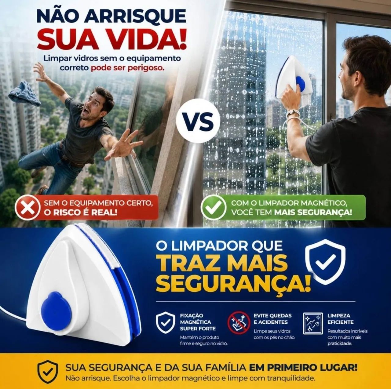 Limpador de Vidro Magnético Dupla Face com Ímã <br> - Foto 6