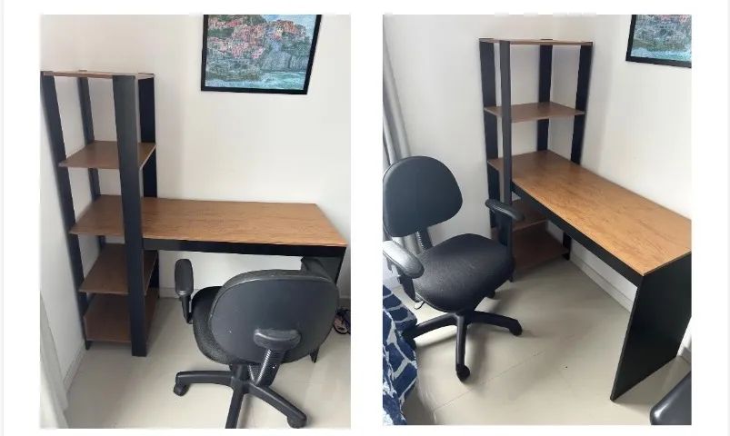 Mesa/escrivaninha com estante lateral