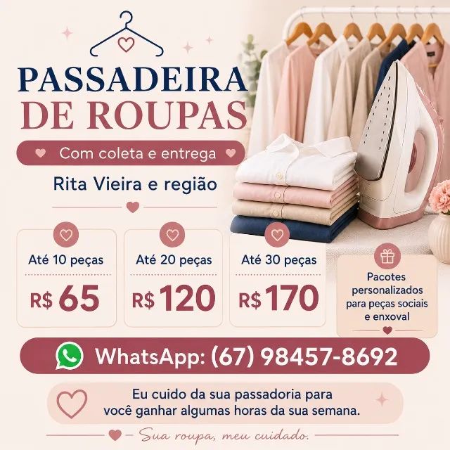 Passadeira de roupas - Com Coleta e Entrega - Rita Vieira e Região - Foto 2