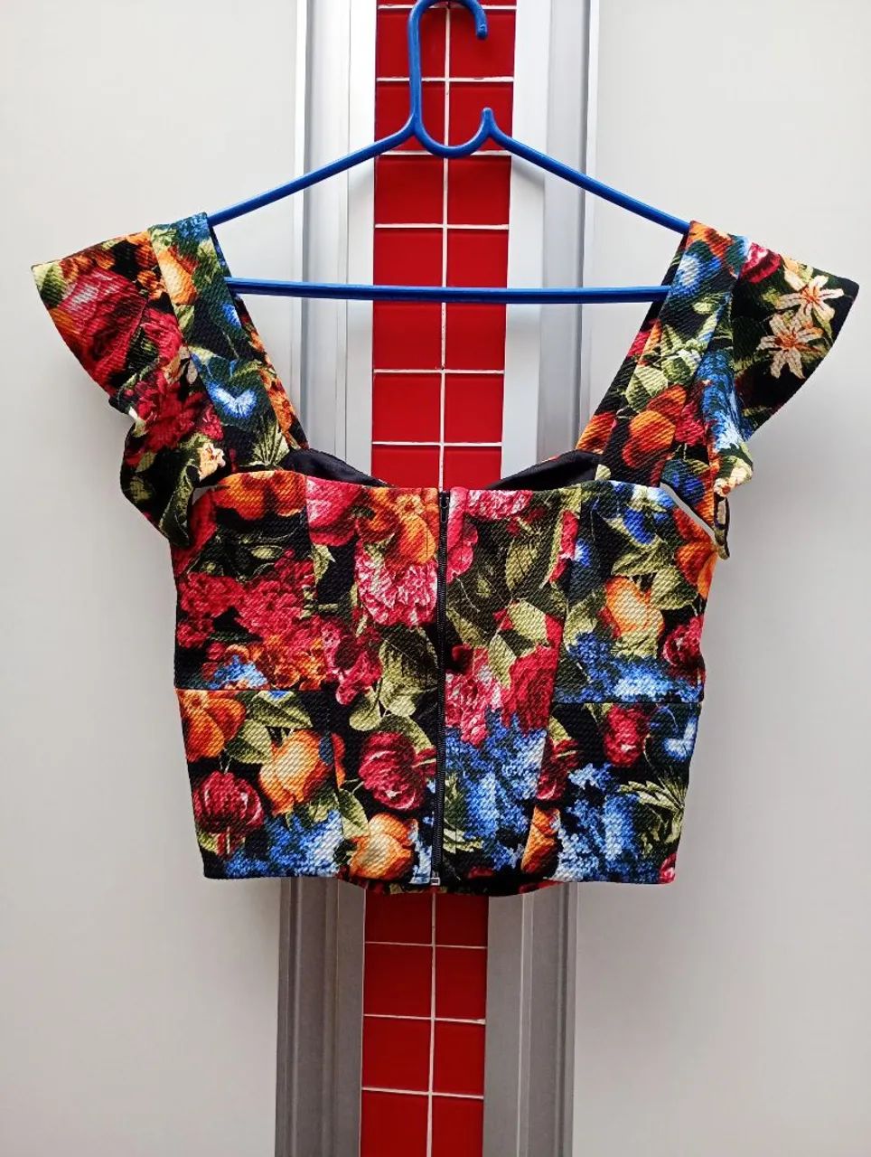 Cropped floral texturizado tamanho M - Foto 3