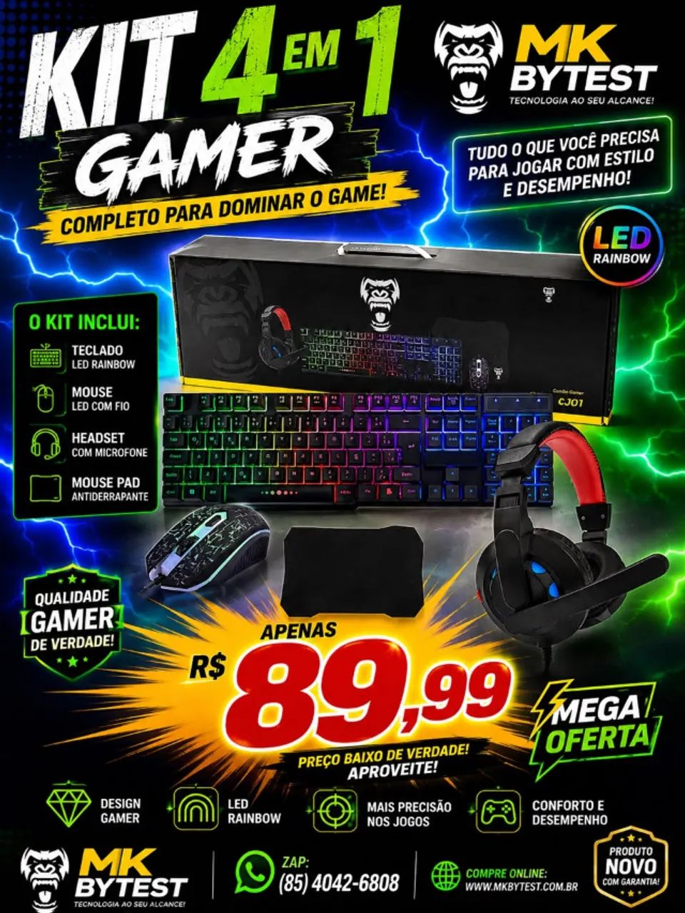 combom gamer 4 em 1 COM LED ( OFERTAS )