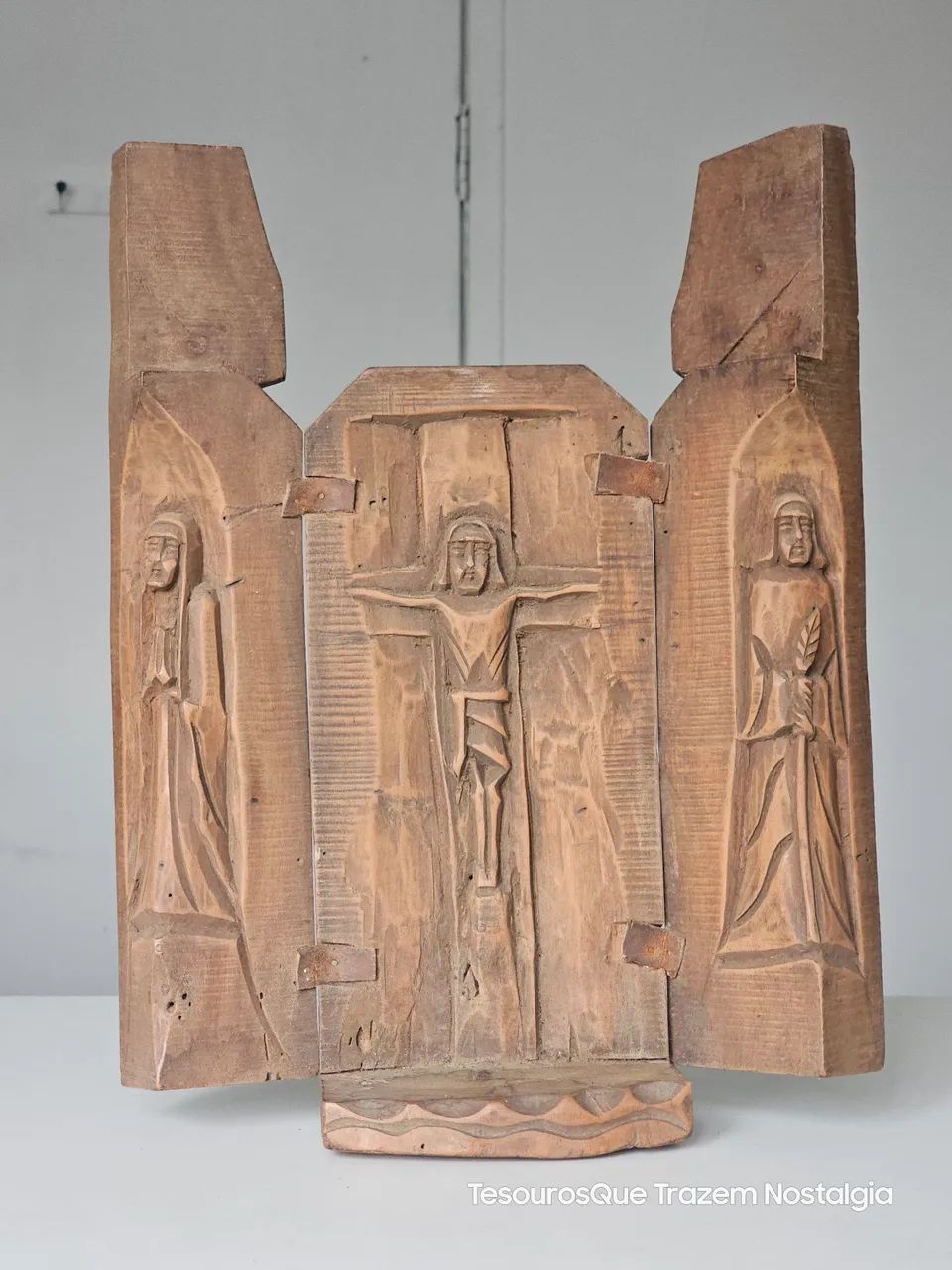 Arte Sacra - Oratório de Madeira Antigo 38cm