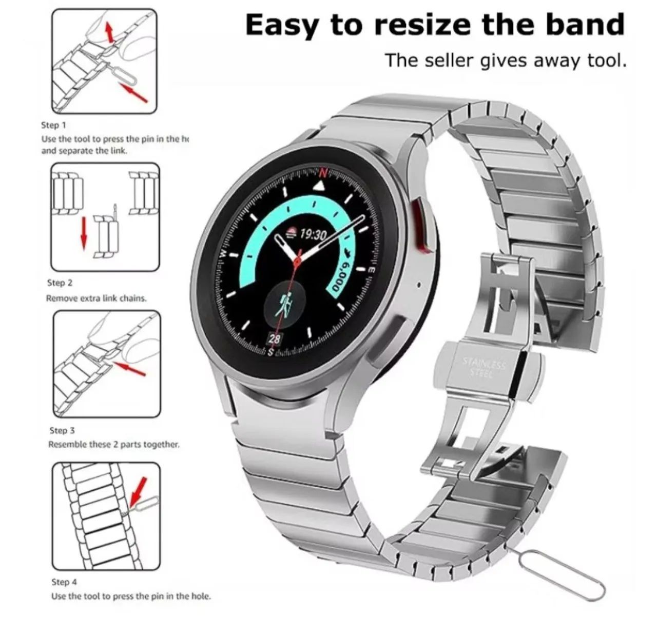 Pulseira de aço inox para galaxy watch 4, 5, 6, 7 - Foto 4