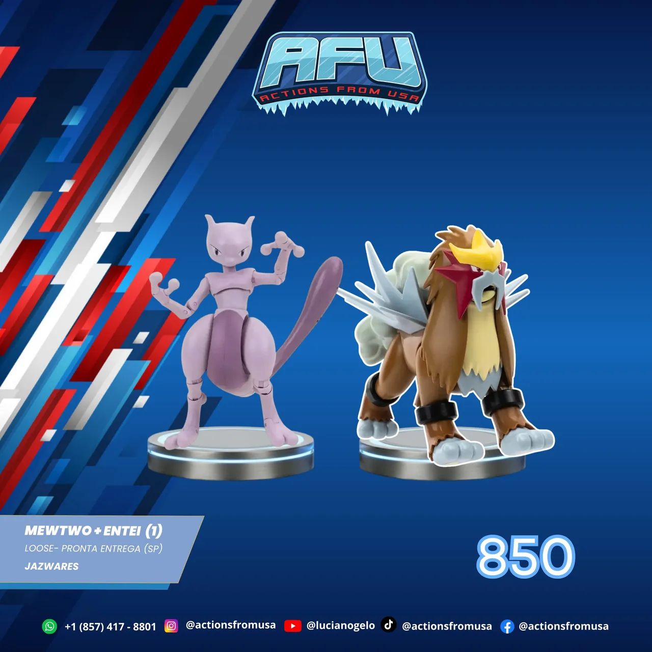 Jazwares Pokémon Select Entei + Mewtow 