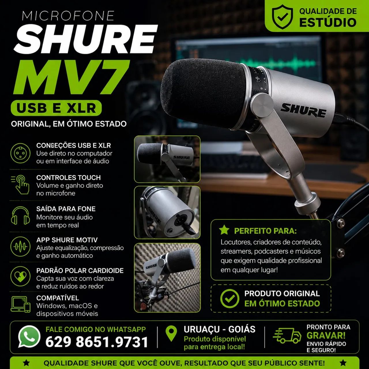Microfone mv7 shure - Foto 3