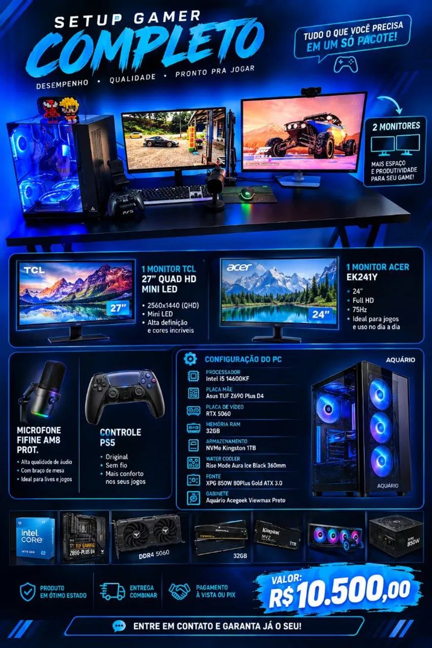 VENDO SETUP GAMER COMPLETO! Ideal para lives e multitarefas.