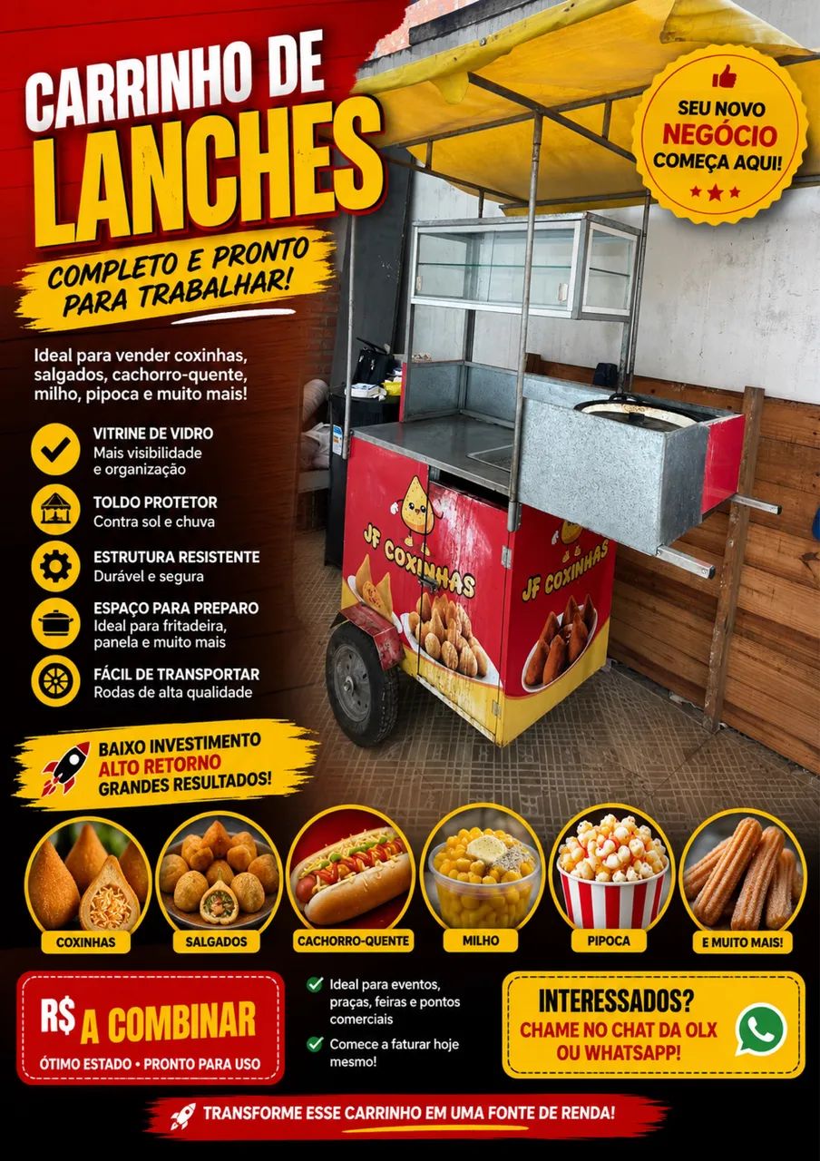 ?  ? Carrinho de Lanches Completo - Pronto para Trabalhar! ?
