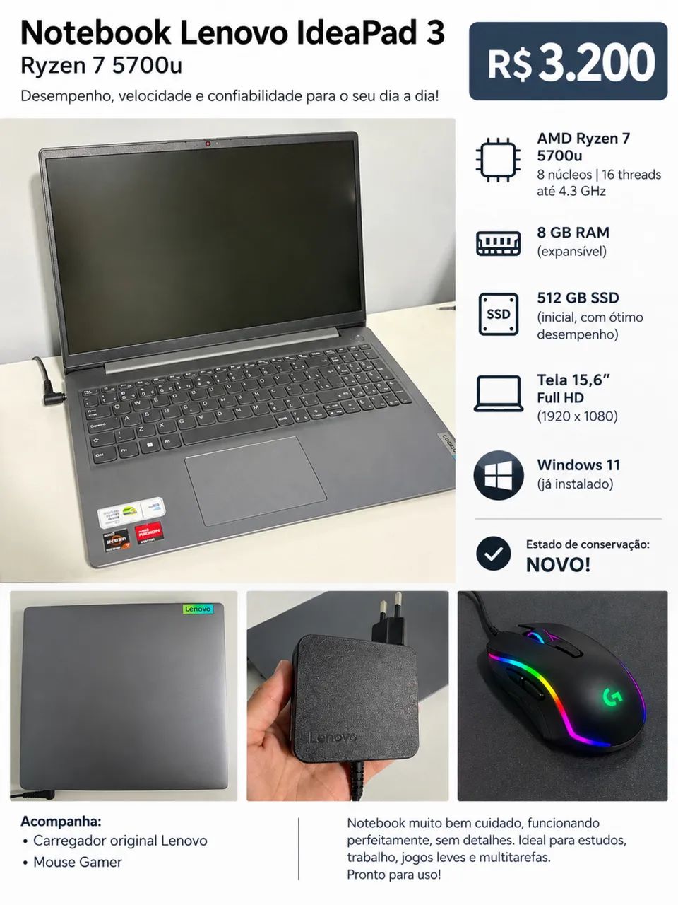 Notebook Lenovo Em perfeita Condições 