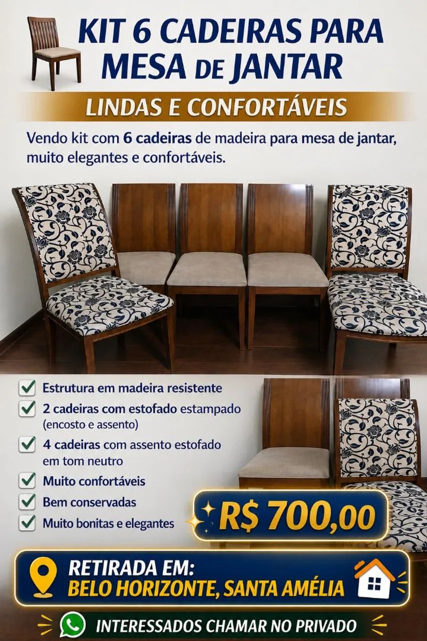 Kit seis cadeiras para mesa de jantar  - Foto 4